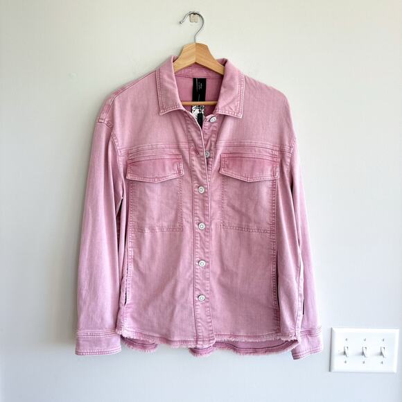 Marc Cain Twill Shirt Denim Shacket Bright Pink Lavender 8 NWT - Picture 2 of 12
